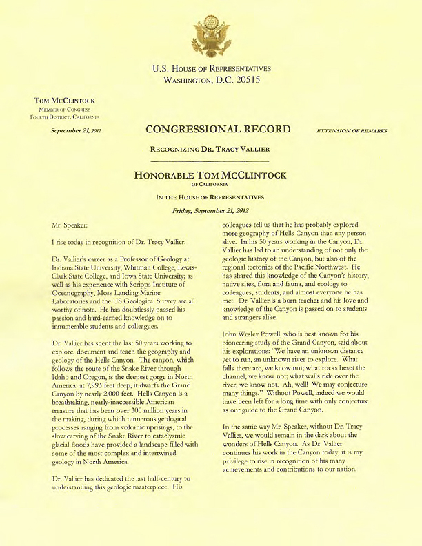 Letter from the Congressional Record
